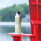 モスグリーン&ホワイトパステルフラワーズパーソナライズされた ウォーターボトル