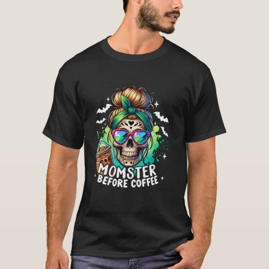 モスターウィーコーヒースケルトンスカル不気味ママH Tシャツ (正面)