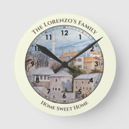 モスターシティボスニアアクリルタ絵画ウンスケープ ラウンド壁時計