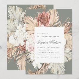 モスパンパストロピカルセージロマンチックブライダルシャワー 招待状