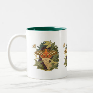 モスマスク妖精の女の子デザインコーヒーマグ。 ツートーンマグカップ