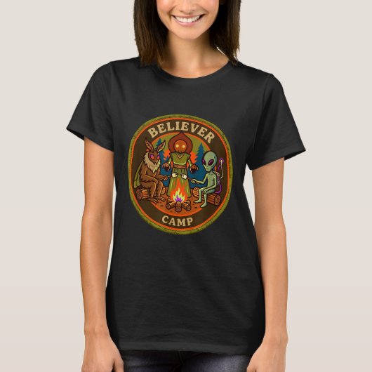 モスマンの信奉者キャンプエイリアン ビンテージ スカウトUFO Tシャツ (正面)