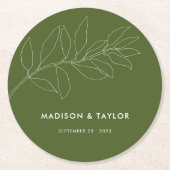 モスモダングリーンボタニカルフローラ結婚ズ ラウンドペーパーコースター (正面)