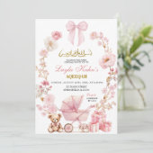 モスレムピンクボウコケットベビーキャリッジベビーシャワー 招待状 (スタンド正面)
