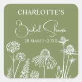 モスワイルドフラワースケッチフローラブライダルシャワー スクエアシール (正面)