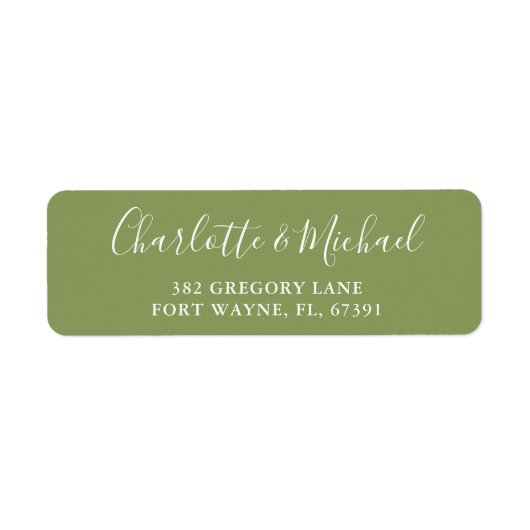 モス緑スクリプエレガントトモダン差出人住所 ラベル (正面)