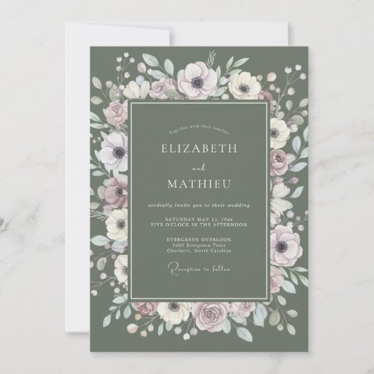モス・マーブルの芍薬の結婚式 招待状 (正面)