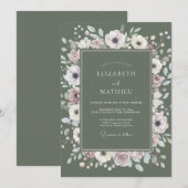 モス・マーブルの芍薬の結婚式 招待状 (正面/裏面)