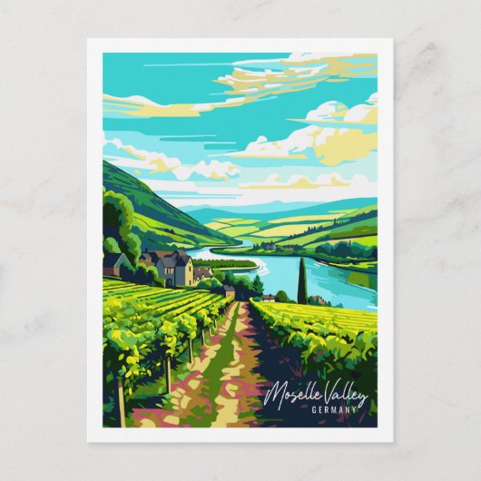 モセルバレードイツヴィンテージ旅行イラストレーション ポストカード (正面)