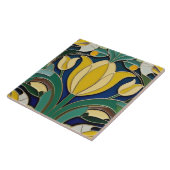 モダニストアールヌーボー黄色チューリップ花 タイル (側面)
