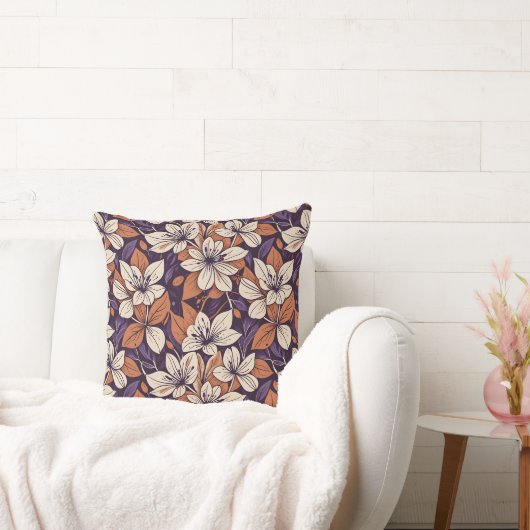 モダニスト秋フラワーパープル&クリーム装飾用クッション クッション (ソファ)