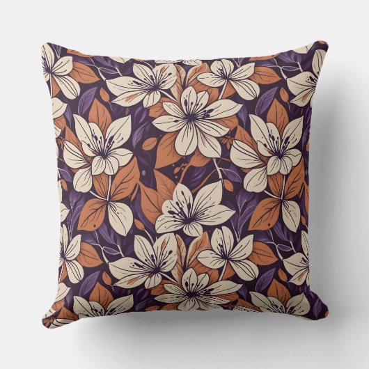 モダニスト秋フラワーパープル&クリーム装飾用クッション クッション (裏面)
