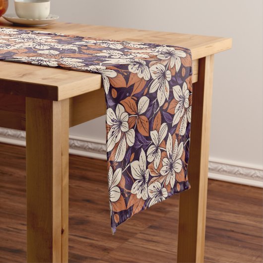 モダニスト秋フラワーパープル&クリーム装飾用クッション ショートテーブルランナー (インサイチュ)
