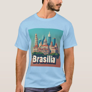モダニズムのスカイラインが特徴的なブラジリアのカラフルな街並み Tシャツ