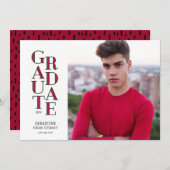 モダニズムの赤い卒業発表 招待状 (正面/裏面)