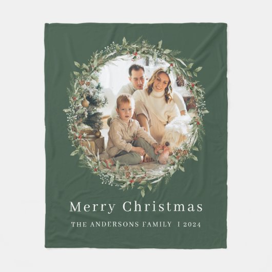 モダニズム家族写真クリスマスリース フリースブランケット (正面)