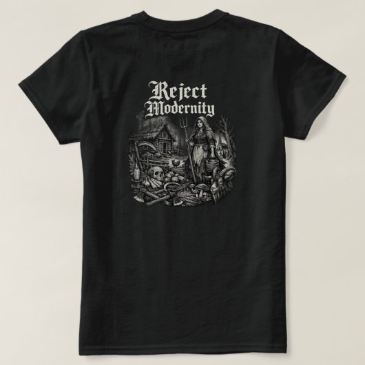モダニティを拒絶 ダークTシャツ Tシャツ (デザイン裏面)