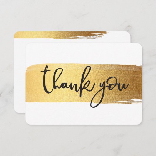 モダンありがとうシックな手書き金ゴールドブラシ サンキューカード (正面/裏面)