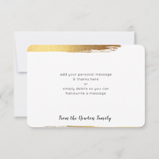 モダンありがとうシックな手書き金ゴールドブラシ サンキューカード (裏面)
