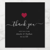 モダンありがとうスクリプトBurgundy赤いハート結婚 ワインラベル (シングルラベル)