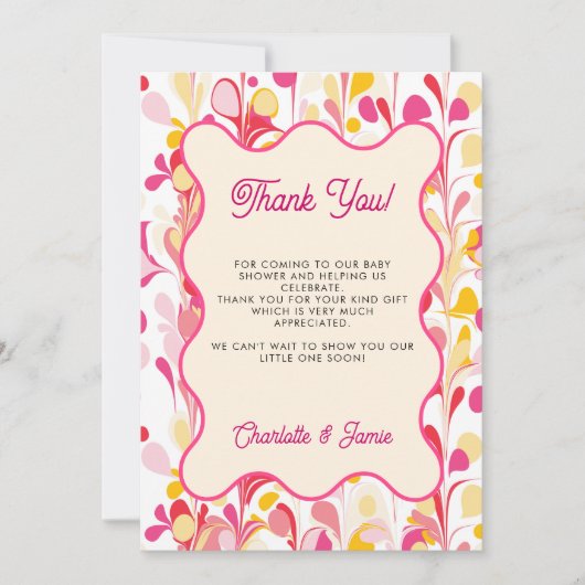 モダンありがとうレトロ抽象芸術ピンクウェー 招待状 (正面)