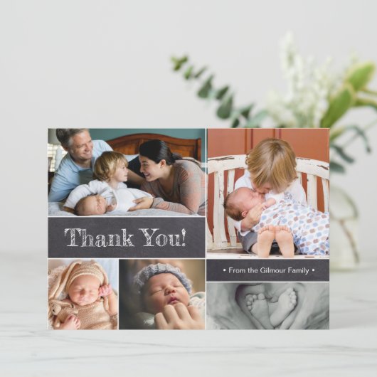 モダンありがとう写真コラージュ新生児誕生 案内状 (スタンド正面)