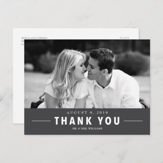 モダンありがとう結婚の写真カスタムはがき ポストカード (正面/裏面)