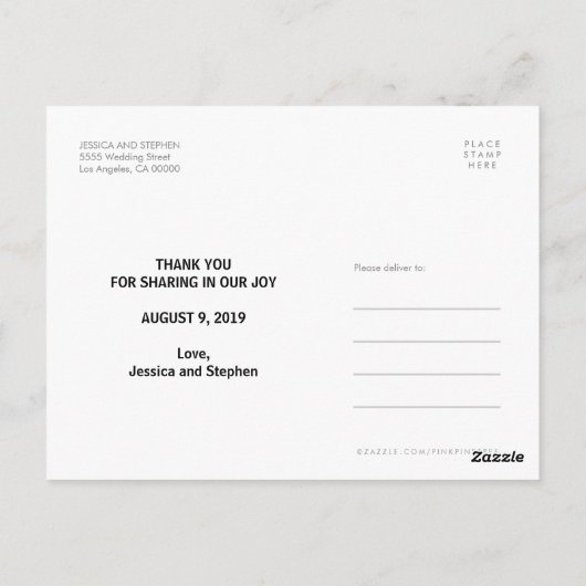 モダンありがとう結婚の写真カスタムはがき ポストカード (裏面)