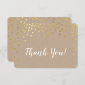 モダンありがとう金ゴールド紙吹雪スポット素朴クラフト サンキューカード (正面/裏面)