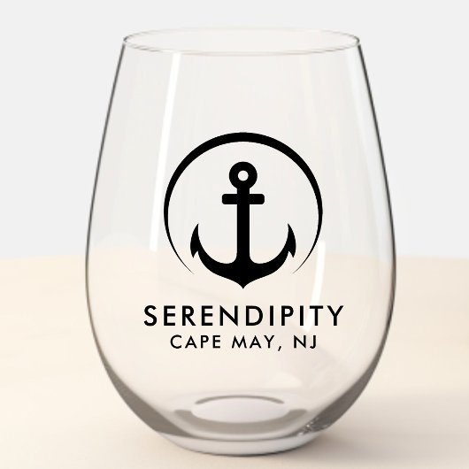 モダンいかりボートロゴ ステムなしワイングラス