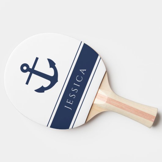モダンいかり航海の名前をカスタムするネイビーブルー 卓球ラケット (横)