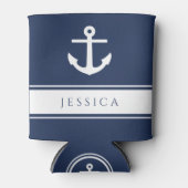 モダンいかり航海の名前をカスタムするネイビーブルー 缶クーラー (正面)