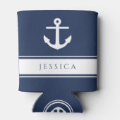 モダンいかり航海の名前をカスタムするネイビーブルー 缶クーラー (裏面)