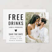 モダンおしゃれな白黒写真 無料ドリンク セーブザデート (正面/裏面)