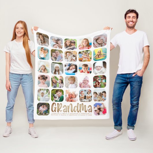モダンおばあちゃん27フォトコラージュ白パーソナライズされた色 フリースブランケット (インサイチュ)