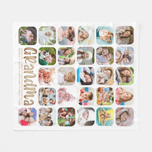 モダンおばあちゃん27フォトコラージュ白パーソナライズされた色 フリースブランケット (正面(横))