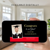 モダンおめでとうグラッド写真名金ゴールド黒レッド 案内状