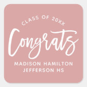 モダンおめでとうスクリプトほこりっぽいバラ卒業 スクエアシール (正面)