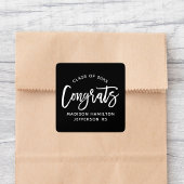 モダンおめでとうスクリプトブラック卒業 スクエアシール