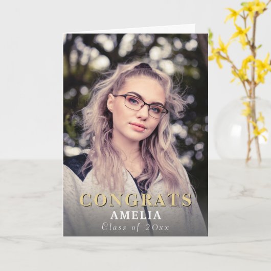 モダンおめでとうフルフォト卒業カード カード (黄色い花)