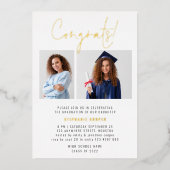 モダンおめでとう卒業2024 2写真金ゴールド実在 箔招待状 (正面)