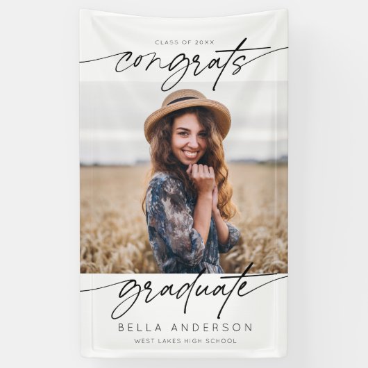 モダンおめでとう大学院卒業生の台本の写真 横断幕 (縦)