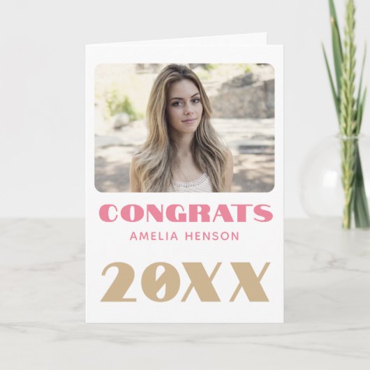 モダンおめでとう大学院名の写真 カード (正面)