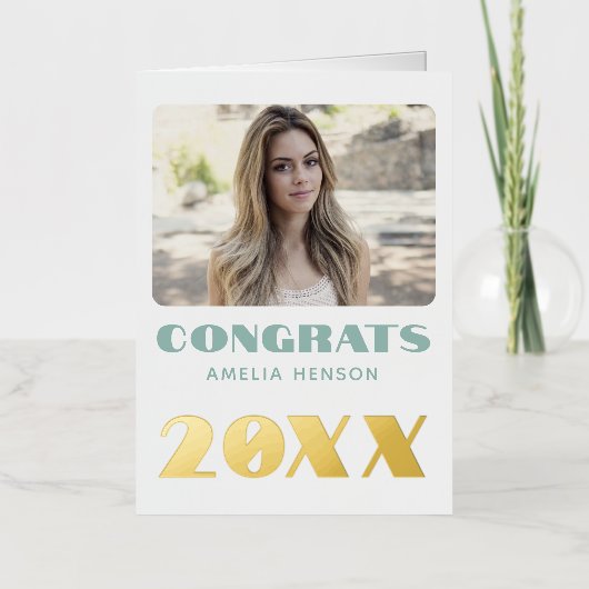 モダンおめでとう大学院名の写真 箔グリーティングカード (正面)