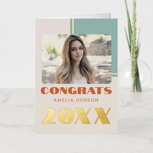 モダンおめでとう大学院名の写真 箔グリーティングカード (正面)