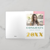 モダンおめでとう大学院名フォト金ゴールド 箔グリーティングカード (外側レイダウン)