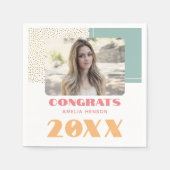 モダンおめでとう金ゴールドグリッター大学院写真パーティー スタンダードカクテルナプキン (正面)