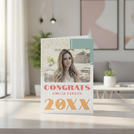 モダンおめでとう金ゴールドグリッター大学院写真 カード