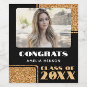 モダンおめでとう院生金ゴールドグリッター写真 ワインラベル (シングルラベル)