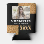 モダンおめでとう院生金ゴールドグリッター写真 缶クーラー (正面)